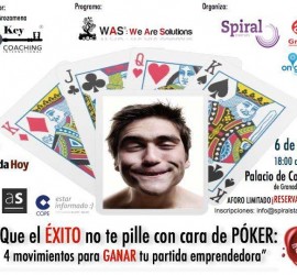 Cartel del evento "Que el ÉXITO no te pille con cara de PÓKER: 4 movimientos inteligentes para GANAR tu partida emprendedora" que se celebra en Granada